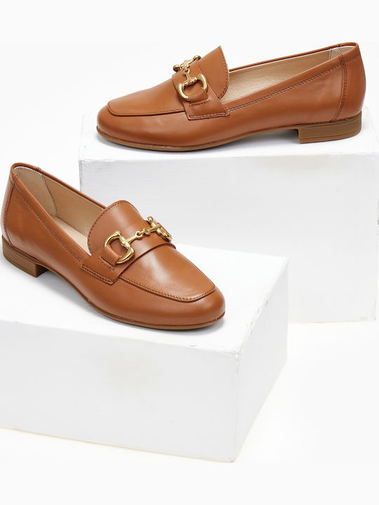 Leather Women's Loafers in Tabac Brown Color