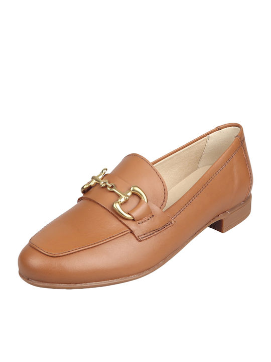 Leather Women's Loafers in Tabac Brown Color