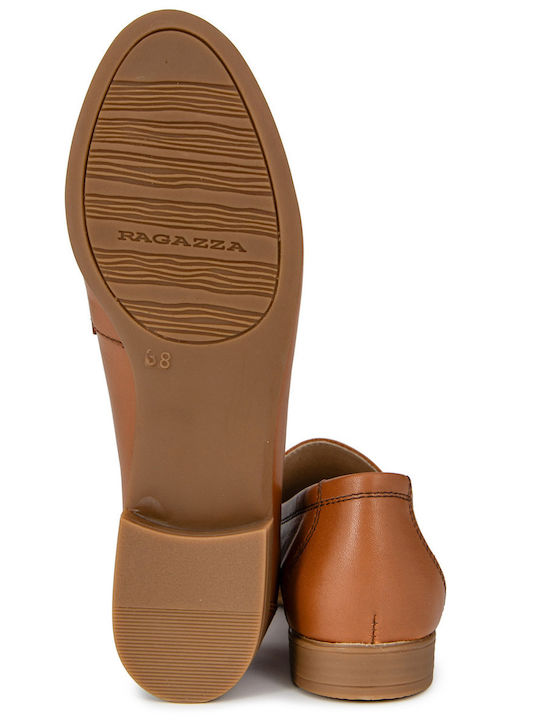 Leather Women's Loafers in Tabac Brown Color