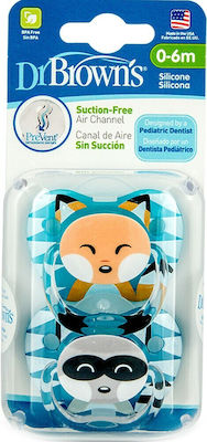 Dr. Brown's Orthodontic Pacifiers Silicone Fox-Racoon Blue for 0-6 months 2pcs