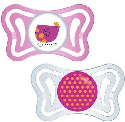 Chicco Πιπίλες Σιλικόνης για 16-36 μηνών Chicken/Dots Pink-White 2τμχ