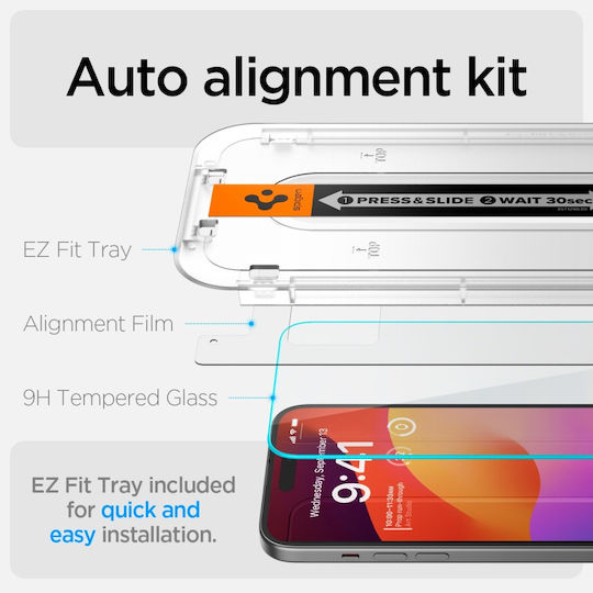 Spigen GLAS.tR Alignmaster Tempered Glass 2τμχ (iPhone 16 /15)