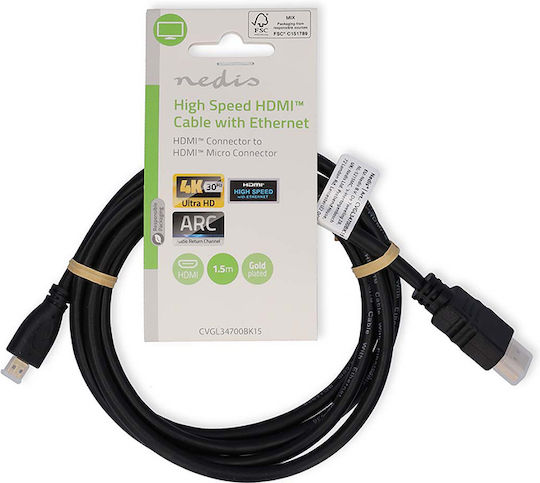 Nedis HDMI 1.4 Hochgeschwindigkeits 1080p 120Hz Kabel HDMI-Stecker - Mikro-HDMI-Stecker 1,5m Schwarz