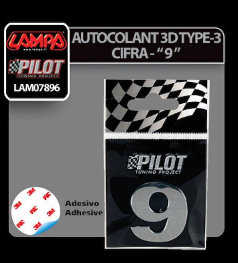 Lampa Car Number Stickers "9" 2.8cm in Silver Color 1pcs