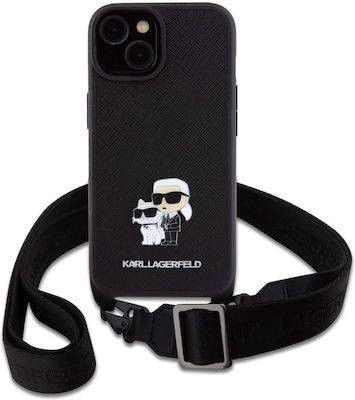 Karl Lagerfeld Saffiano Plastic Back Cover with Strap Black (iPhone 15 PlusiPhone 15 Plus)