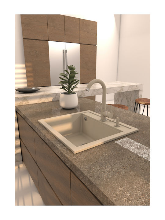 Quadro SQQ100 Drop-In Kitchen Sink Made of Liquid Granite Length 56cm Width 51cm Beige