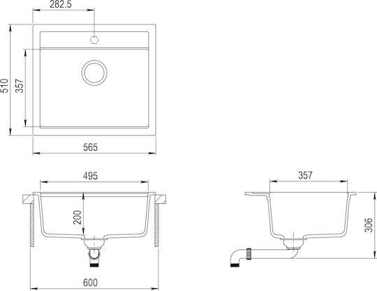 Helika Quadro Chiuvetă De Bucătărie Drop-In Din Granit Lichid L56xL51cm SQQ100