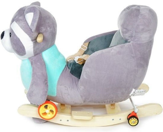 Kidsee Fabric Rocking Toy Raccoon with Sounds & Wheels with Max Load Capacity 30kg Gray