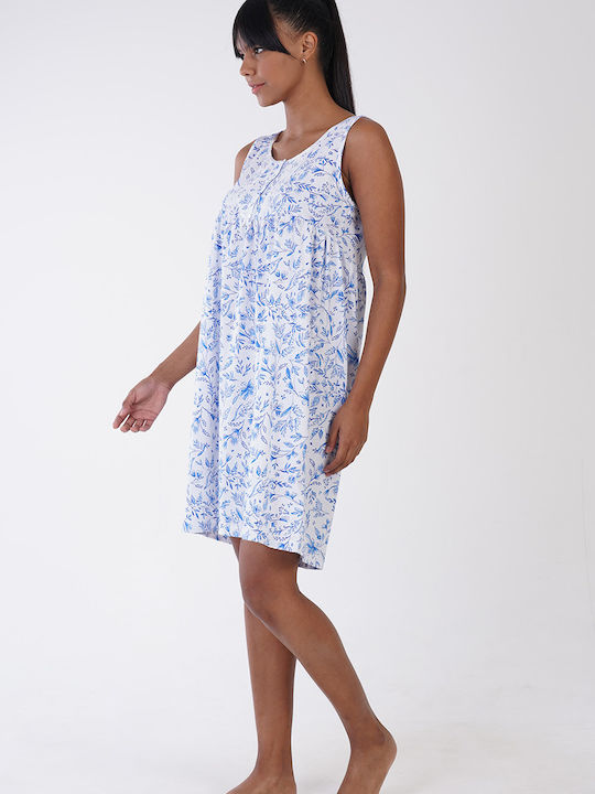 Vienetta Secret Summer Cotton Women's Nightdress White-Blue
