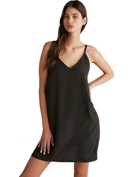 Penye Mood Sommer Damen Robe mit Nachthemd Schwarz