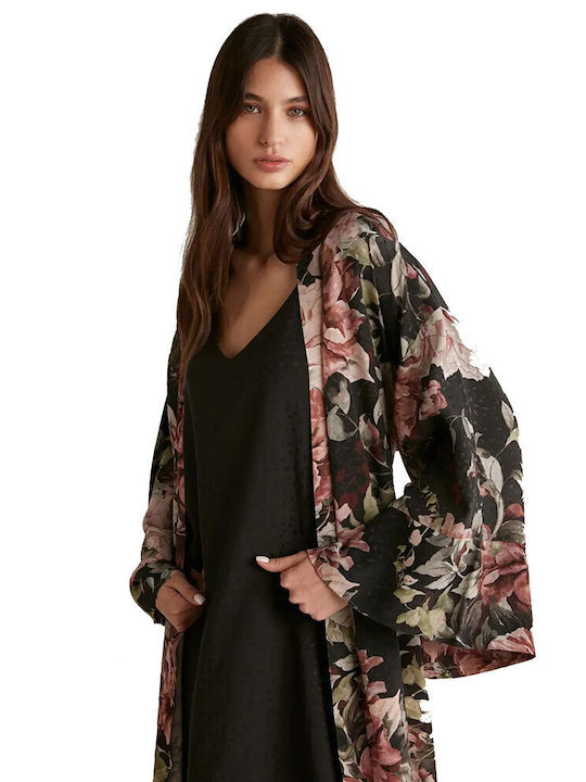 Penye Mood Sommer Damen Robe mit Nachthemd Schwarz
