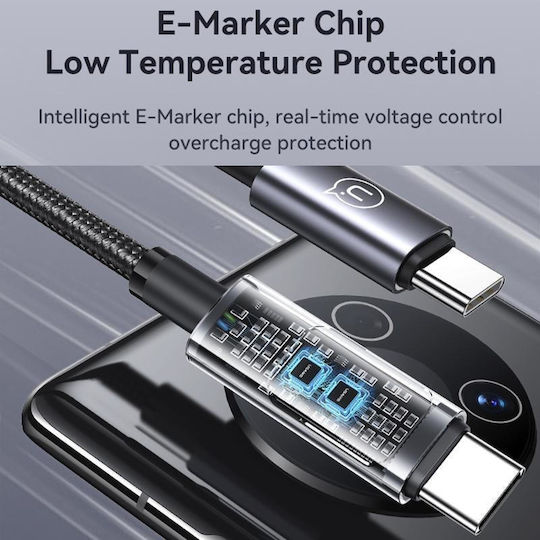 Usams Digital Display USB 2.0 Cable USB-C male - USB-C 100W PD Μαύρο 1.2m US-SJ671
