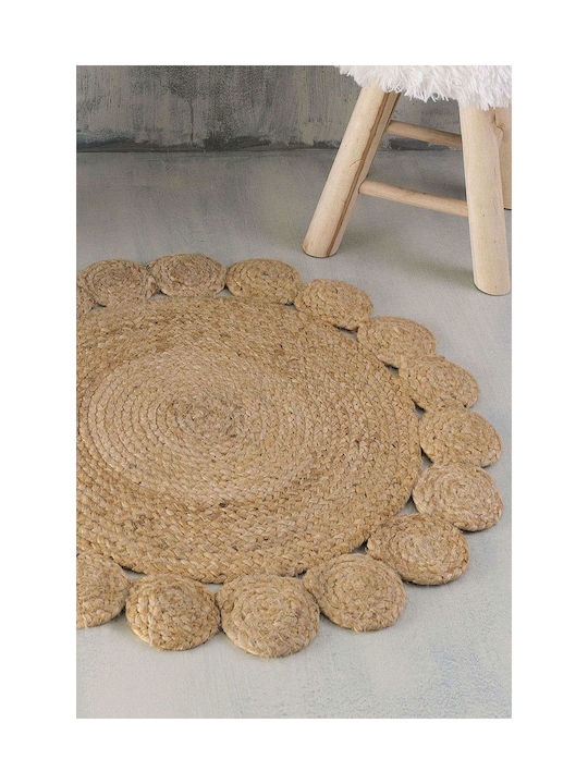 Rythmos Rattan Flower Χαλί Στρογγυλό Καλοκαιρινό Ψάθινο Natural Φ70cm