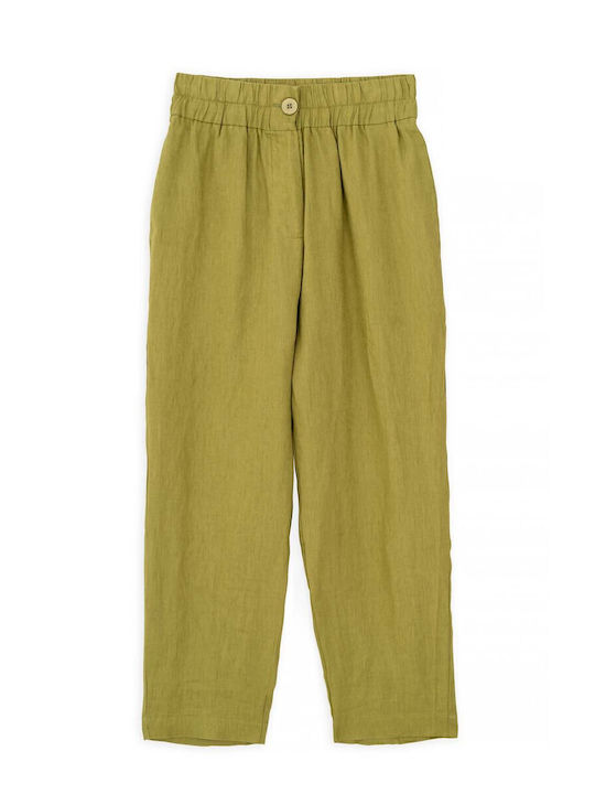 Philosophy Wear Women's Linen Trousers with Elastic Green
