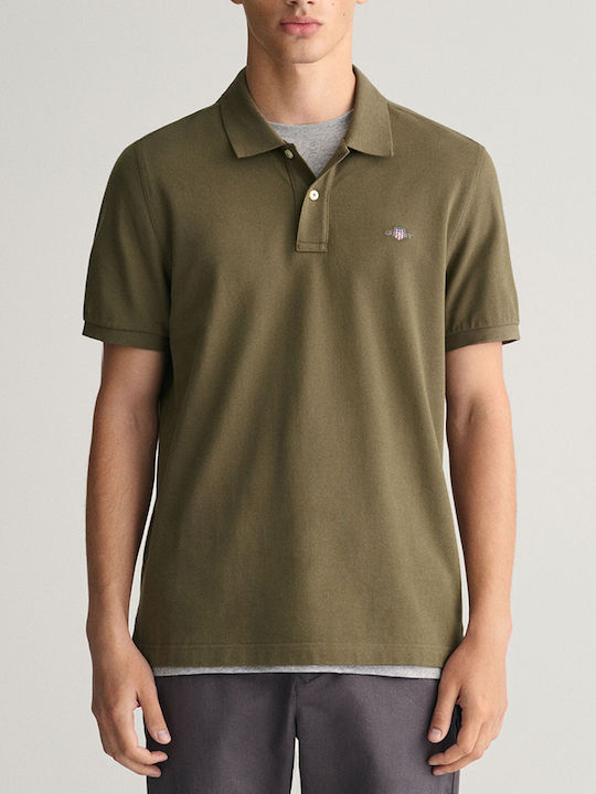 Gant Shield Bluza Bărbătească cu Mânecă Scurtă Polo Olive