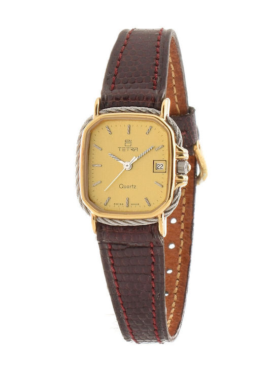 Tetra Damen Uhr mit Gold Lederarmband