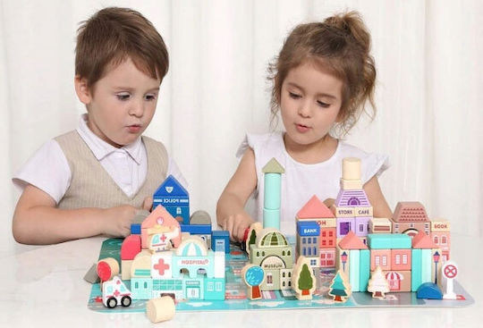 Ecotoys Wooden Building Blocks City For 3+ Years 115 Pieces
