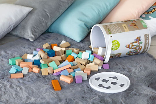 Ecotoys Bauklötze Set Hölzernes für 1.5+ Jahre 100 Stück