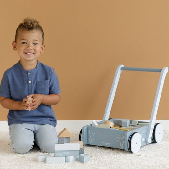 Little Dutch Building Blocks Wooden Walker Trolley For 1+ Years 27 Pieces