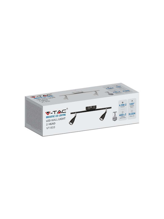 V-TAC Διπλό LED Φυσικό Λευκό Σποτ σε Μαύρο Χρώμα