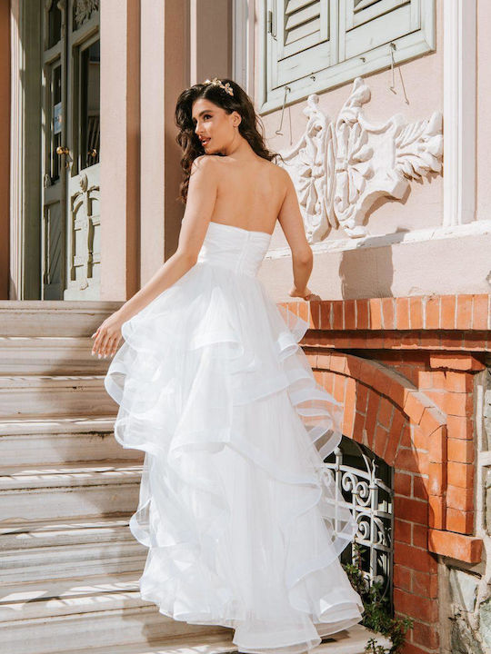 Freestyle Wedding Dress Strapless with Tulle & Ruffle White