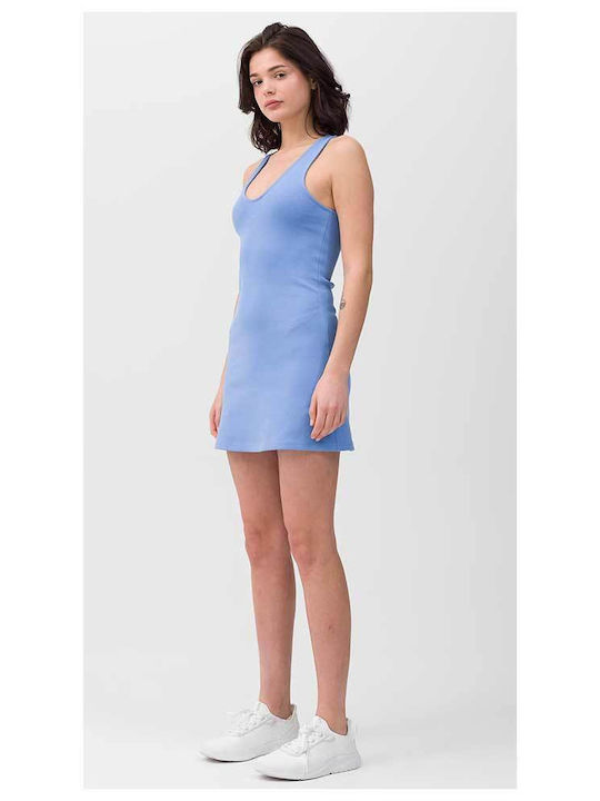 Sommer Mini Sportliches Ärmelloses Kleid Hellblau