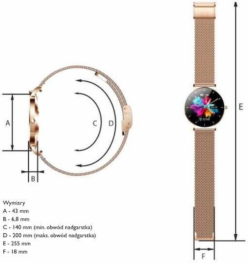 Manta Alexa 43mm Smartwatch με Παλμογράφο (Χρυσό)