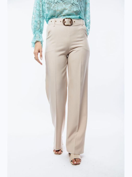 BelleFille Women's Fabric Trousers Beige