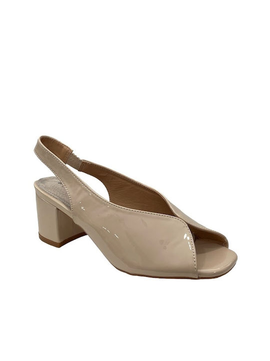 Adam's Shoes Patent Leather Women's Sandals Beige