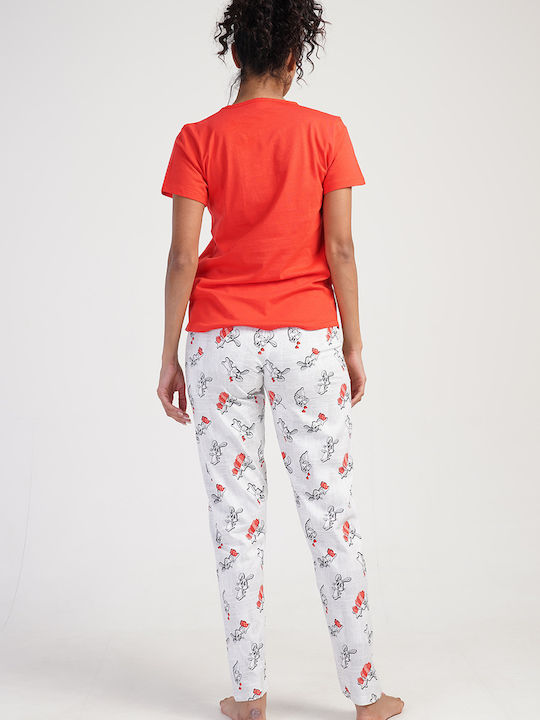 Vienetta Secret Summer Cotton Women's Pyjama Pants Red 311242