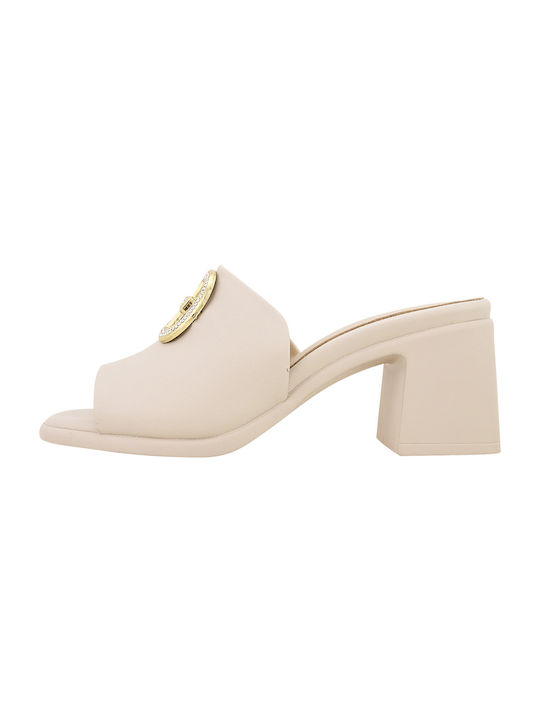 Gianna Kazakou Heel Leather Mules Ecru