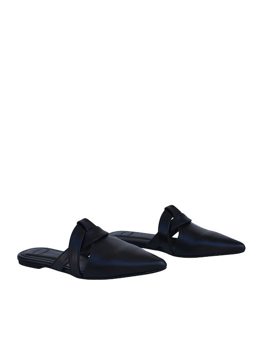 Flat Δερμάτινα Mules σε Μαύρο Χρώμα