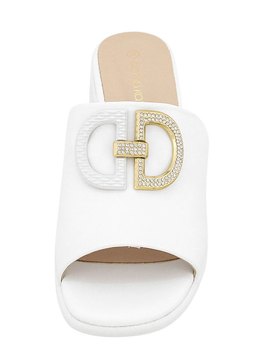 Merrion Leder Mules mit Chunky Absatz in Weiß Farbe