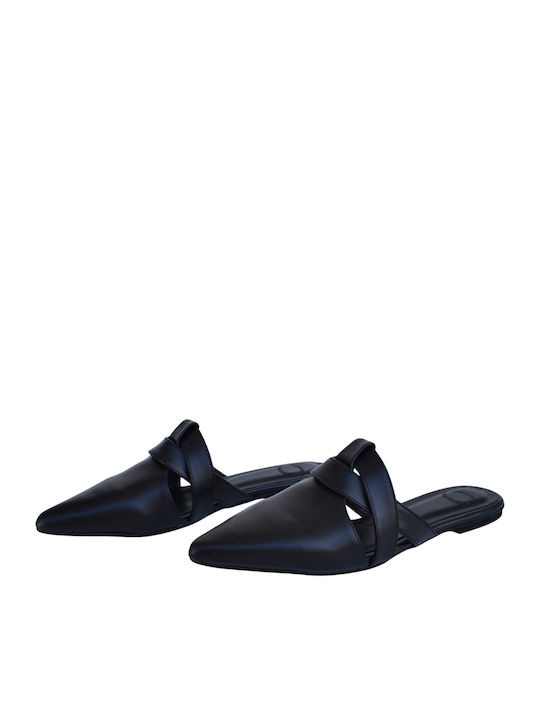 Flat Δερμάτινα Mules σε Μαύρο Χρώμα