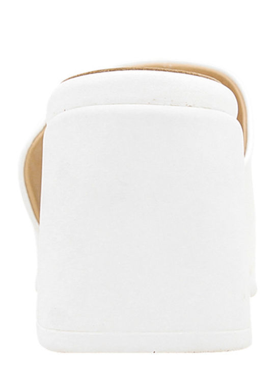 Merrion Leder Mules mit Chunky Absatz in Weiß Farbe
