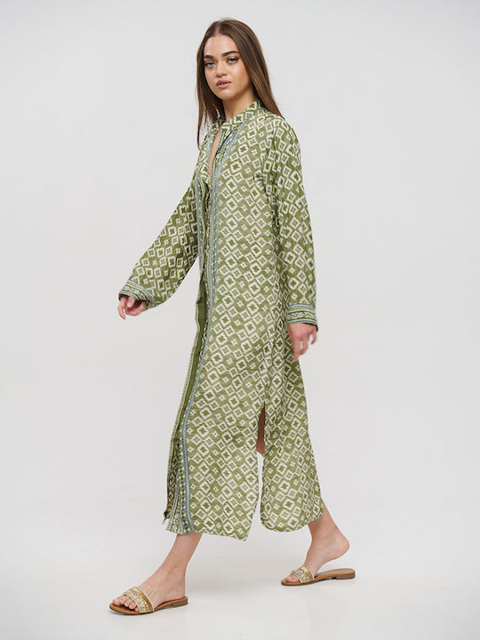 Ble Resort Collection Γυναικείο Μακρύ Καφτάνι Παραλίας Πράσινο