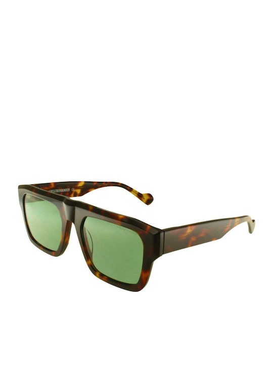 Kreuzbergkinder Unisex Sunglasses with Brown Tartaruga Plastic Frame and Green Lens BOULEVARDIER C2