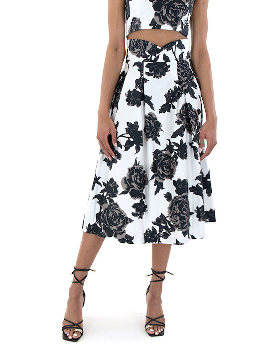 C. Manolo High Waist Midi Skirt Floral in White color