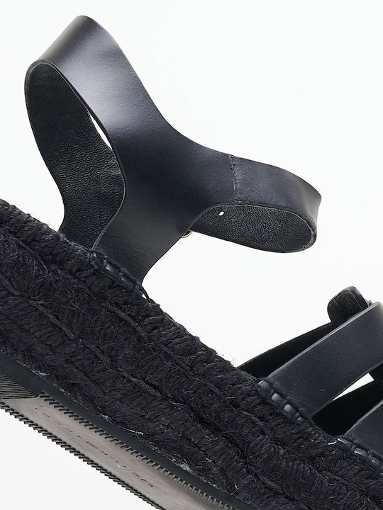 Δερμάτινα Γυναικεία Σανδάλια Flatforms Μαύρα