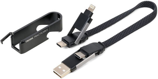 Troika Flat USB to Lightning / Type-C Cable Μαύρο