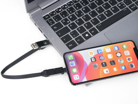 Troika Flat USB to Lightning / Type-C Cable Μαύρο