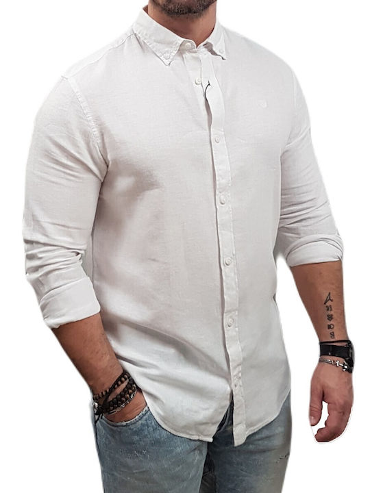 Jack & Jones Herrenhemd Langärmelig Leinen Bright White