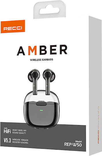 Recci Amber In-ear Bluetooth Handsfree Ακουστικά με Θήκη Φόρτισης Μαύρα