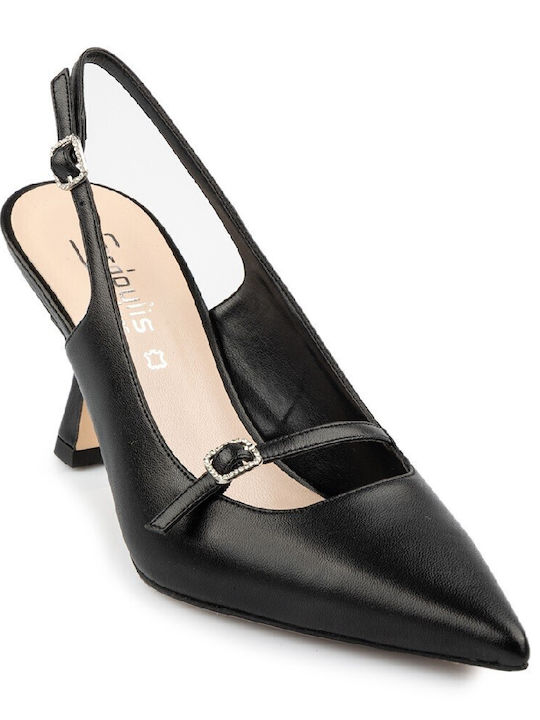 FM Leather Pointed Toe Black Heels