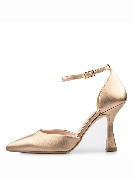 FM Leather Pointed Toe Gold Heels