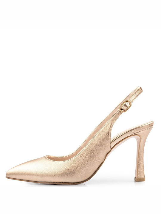 FM Leather Pointed Toe Beige Heels