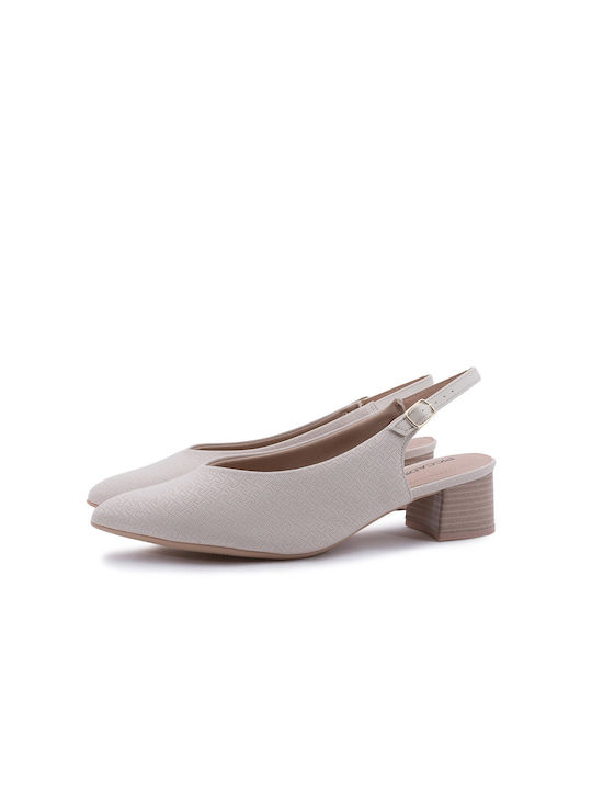 Piccadilly Ecru Low Heels with Strap