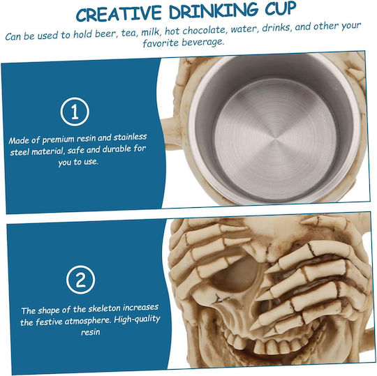 Skull Skeleton 3D Resin Mug Metallic Beige 500ml