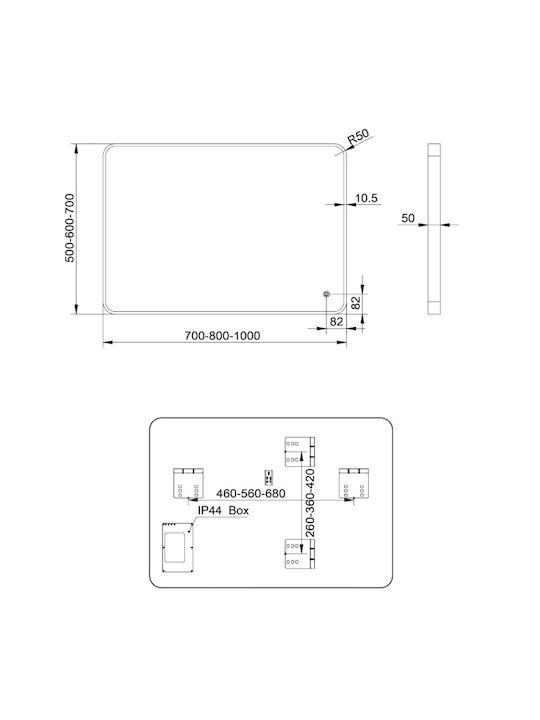 Luminor Oglindă de Baie Lumini LED 60x80cm Negru