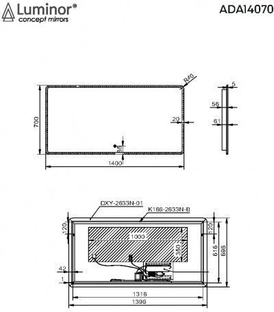 Luminor Music Rechteckiger Badezimmerspiegel Led mit Bluetooth 140x70cm